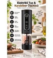 Auhma AHB-15 Akıllı LED Ekranlı Şarjlı Otomatik Tuz Karabiber Öğütücü 3 Hız Ayarlı Seramik Bıçaklı