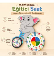 Sevimli Fil Betty Bisiklet Sürüyor Montessori Çocuk Odası Eğitici Ahşap Duvar Saati - Sessiz, Şık