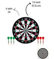 15 İnç Dart Tahtası  Büyük Boy Çift Taraflı Dart Oyun Seti 6 Oklu