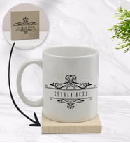 BK Gift Kişiye Özel İsimli Beyaz Kupa Bardak ve Ahşap Bardak Altlığı Hediye Seti - Model 8