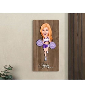 BK Gift Kişiye Özel Ponpon Kız Karikatürlü Kabartma Figürlü Ahşap Tablo-2, Arkadaşa Hediye, Sevgiliye Hediye, Duvar Dekoru