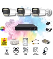 3 Kameralı Set - Yapay Zeka Özellikli Gece Renkli Gösteren 5MP SONY Lensli 12 Warm Ledli FULLHD Güvenlik Kamerası Seti 312W-104