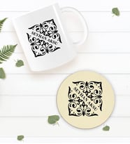 BK Gift Kişiye Özel İsimli Beyaz Kupa Bardak ve Yuvarlak Ahşap Bardak Altlığı Hediye Seti -10
