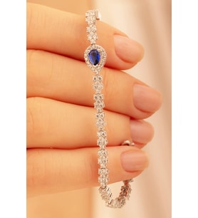 Kadın Gümüş Bileklik - Safir Taşlı Damla Model Zirkon Süslemeli Kadın Bileklik