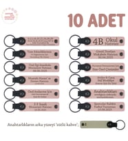 Aile Toplantısına Uygun Hediye, 10'lu Set, Kişiselleştirilebilir Anahtarlık, Pudra & Sütlü Kahve