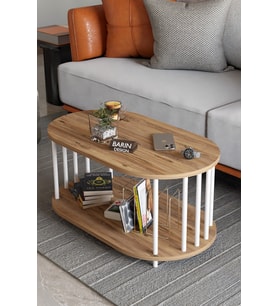 Modern Oval Çift Katlı Metal Ayaklı Orta Sehpa