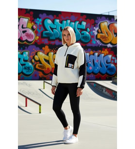 Kadın Dik Yaka Düşük Kol Renk Bloklu Peluş Sweatshirt Fonksiyonel Dayanıklı Kaliteli Rahat