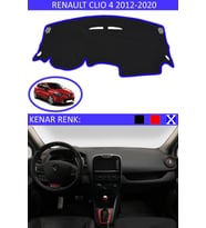 Renault Clio 4 2012-2020 Için Uygun Torpido Koruma Halısı Siyah Kenar Renk Mavi