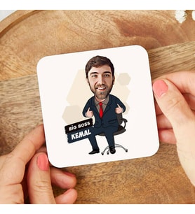 Kişiye Özel Patron Erkek Karikatürlü Bardak Altlığı