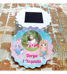 Magnet Hediyelik - Kız Bebek / Çocuk Deniz Kızı Tasarım Doğum Günü Resimli Magnet