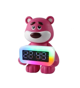 Taşınabilir Şarjlı Bluetooth Hoparlör RBG LED Işıklı Sevimli Panda Modeli Dijital Çalar Saat FM Radyo USB-TF Kart (Vişne)
