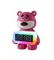 Taşınabilir Şarjlı Bluetooth Hoparlör RBG LED Işıklı Sevimli Panda Modeli Dijital Çalar Saat FM Radyo USB-TF Kart (Vişne)
