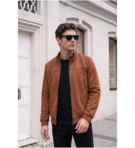 Dik Yaka Slim Fit Mevsimlik Süet Ceket