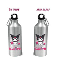 Metal Gumus Kancalı Baskılı Su Matarası 600ml. (401)