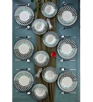 Cooker CKR4166 Dijital Baskılı Damalı Porselen Yemek Takımı 24 Parça