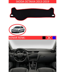 Skoda Octavia 2013-2019 Için Uygun Torpido Koruma Halısı Siyah Kenar Renk Kırmızı
