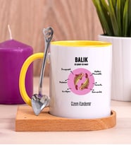 Kişiye Özel Balık Burcuna Hediye Ahşap Altlıklı Sarı Kupa Bardak