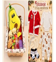 Yılbaşı Temalı 1 Yaş Bebek Hediye Sepeti – Kıyafet, Bakım ve Oyuncak Seti
