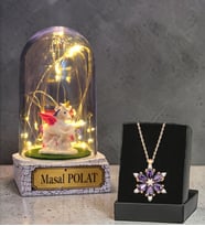 Led Işıklı Kişiye Özel Fanus ve Gerçek Ametist Taşlı Lotus Kolye (Model 1)