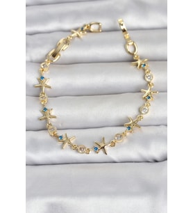 Pirinç Gold Renk Sıralı Deniz Yıldızı Model Kadın Bileklik 5886 - EEEEEE6777-4917