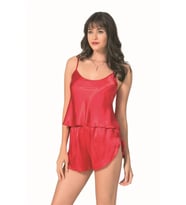 Amora Secret Kırmızı Saten Babydoll Şort Takımı