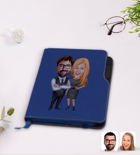 BK Gift Kişiye Özel Sevgililer Karikatürlü Lacivert Termo Deri Defter-100
