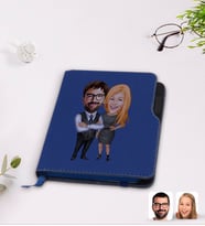BK Gift Kişiye Özel Sevgililer Karikatürlü Lacivert Termo Deri Defter-100