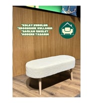 Retro Ahşap Ayaklı Oval Bench Puf Koltuk