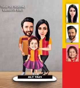 Kişiye Özel Karikatür Sarı Kırmızı Aile Taraftar Tasarımlı  Biblo