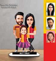 Kişiye Özel Karikatür Sarı Kırmızı Aile Taraftar Tasarımlı  Biblo