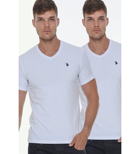 Dewberry Erkek Pamuklu V Yaka Tişört 2'li Set Beyaz-Beyaz T8568 Günlük Giyim, Casual Stil, Seyahat Gardırobu
