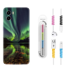 Vivo Y15S Y32 Y33S Y51 Y53S Kılıf Kablo Koruma Spiral Silikon Kuzey Işıkları 1327