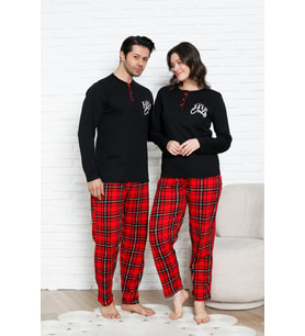 Kadın Pijama Takımı - Ekose Altlı- Eş Versiyonlu -12581 ENİSENA (Siyah)