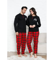 Kadın Pijama Takımı - Ekose Altlı- Eş Versiyonlu -12581 ENİSENA (Siyah)