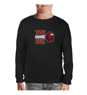 Among Us You Look Sus Siyah Çocuk Sweatshirt