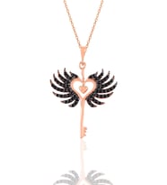 Söğütlü Silver Gümüş rose siyah taşlı  kalbin anahtarı kolye