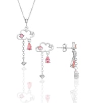 Gümüş rodyumlu pembe zirkon taşlı bulut kolye ve küpe ikili set SGTL12353RODAJ