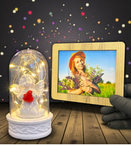 Kişiye Özel Ahşap Fotoğraf Çerçeveli Led Işıklı Fanus Hediyesi (Model 2)