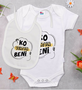 BK Kids Ko Verun Beni Tasarımlı Beyaz Bebek Body Zıbın ve Mama Önlüğü Hediye Seti-1