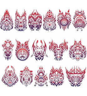 Motorsiklet Motorları Alevli Sticker Set 17 Parça Telefon, Tablet, Defter, Laptop Sticker