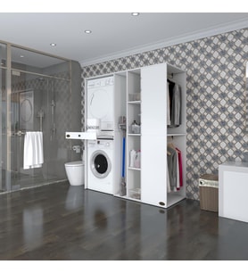 Kenzlife çamaşır-kurutma makinesi dolabı ve giysi dolabı çekmeceli attarmdf sağ byz 187*160*60  % 100 FULL MDF (Beyaz)