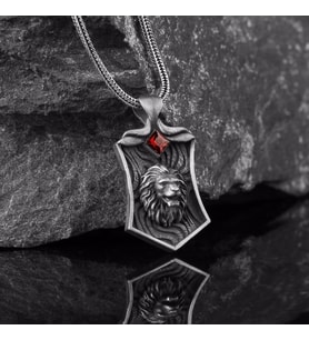 ZİRKON TAŞLI ASLAN MOTİFLİ 925 AYAR GÜMÜŞ KOLYE (Gri)