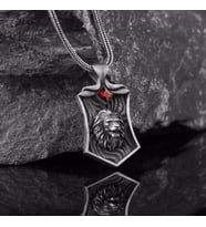 ZİRKON TAŞLI ASLAN MOTİFLİ 925 AYAR GÜMÜŞ KOLYE (Gri)