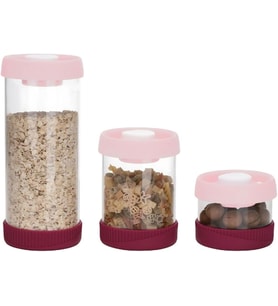 Yuvarlak Vakumlu Cam Saklama Kabı Seti, 3'Lü Set (450 Ml+840 Ml+1500 Ml), Pembe