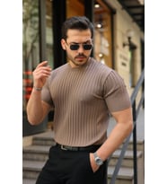 Erkek Fitilli Bisiklet Yaka Kısa Kollu Tişört