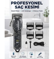 Mey İthalat® Profesyonel Erkek Tıraş Makinesi Güçlü Motorlu LCD Göstergeli 1800 mAh Bataryalı USB Şarjlı Saç Kesme Makinesi