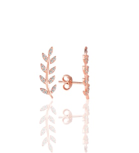 Gümüş rose zirkon taşlı yaprak küpe SGTL11679ROSE