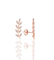 Gümüş rose zirkon taşlı yaprak küpe SGTL11679ROSE
