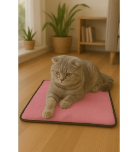 Yumuşak Dokulu Peluş Kedi Halısı 40x40 cm Kulübe İçi Pofuduk Minder (Pembe)