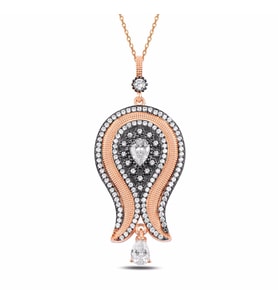 Lale Model Zirkon Taşlı Rose Bayan Gümüş Kolye Model 3
